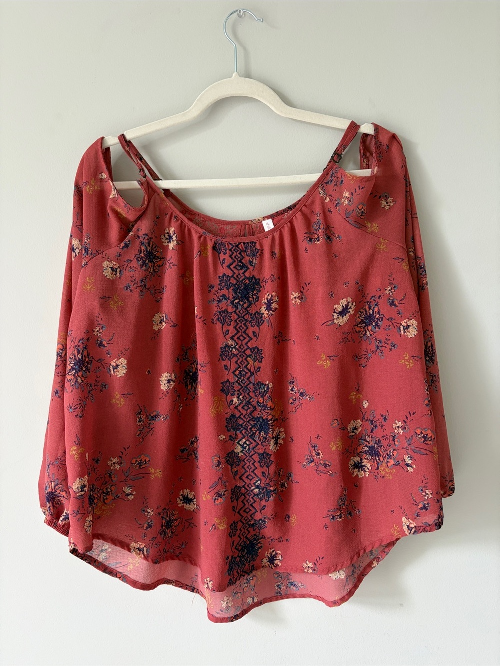 Women's Rust Floral Cold-Shoulder Blouse